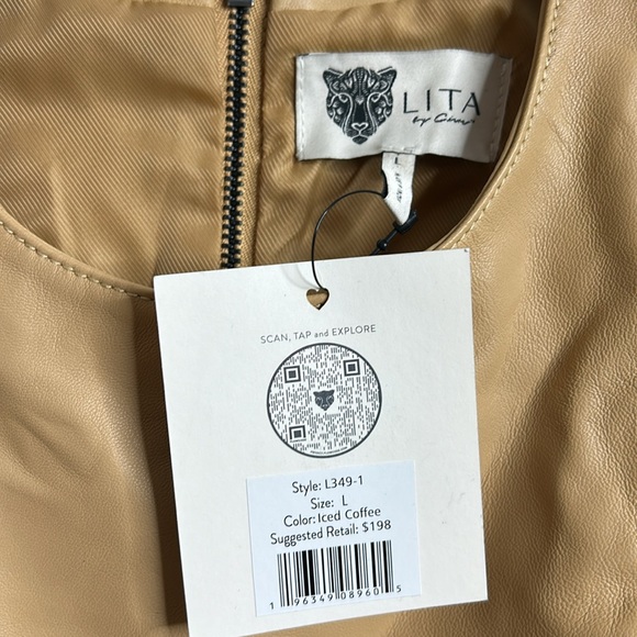 NWT Lita By Ciara Womens Iced Coffee Lamb Leather Sleeveless Crop Top SIZE LARGE - Picture 5 of 5